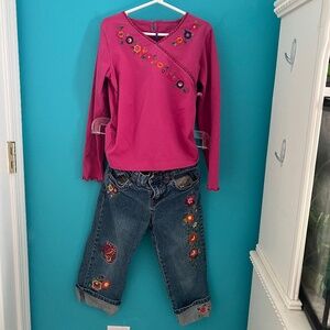 Children's Place embroidered jeans with matching shirt